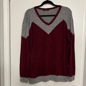 Gray and Burgundy V-Neck Sweater